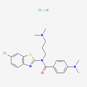 molecular formula C21H26Cl2N4OS B2944182 N-(6-chlorobenzo[d]thiazol-2-yl)-4-(dimethylamino)-N-(3-(dimethylamino)propyl)benzamide hydrochloride CAS No. 1215624-45-5