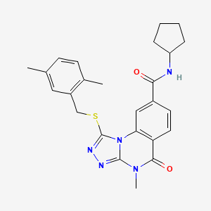 molecular formula C25H27N5O2S B2944187 N-cyclopentyl-1-{[(2,5-dimethylphenyl)methyl]sulfanyl}-4-methyl-5-oxo-4H,5H-[1,2,4]triazolo[4,3-a]quinazoline-8-carboxamide CAS No. 1111222-00-4