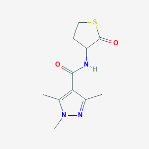 molecular formula C11H15N3O2S B2944199 1,3,5-Trimethyl-N-(2-oxothiolan-3-yl)pyrazole-4-carboxamide CAS No. 2320857-19-8