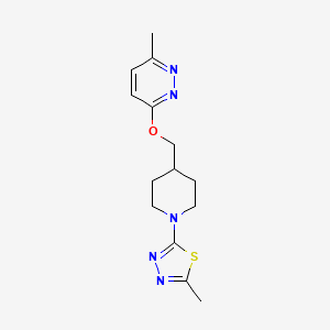 molecular formula C14H19N5OS B2944209 2-Methyl-5-[4-[(6-methylpyridazin-3-yl)oxymethyl]piperidin-1-yl]-1,3,4-thiadiazole CAS No. 2319724-12-2