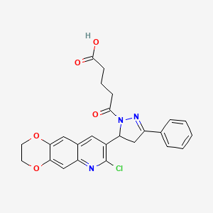 molecular formula C25H22ClN3O5 B2944213 5-[5-(7-chloro-2,3-dihydro[1,4]dioxino[2,3-g]quinolin-8-yl)-3-phenyl-4,5-dihydro-1H-pyrazol-1-yl]-5-oxopentanoic acid CAS No. 442649-98-1