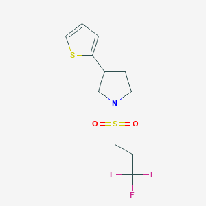 molecular formula C11H14F3NO2S2 B2944228 3-(Thiophen-2-yl)-1-((3,3,3-trifluoropropyl)sulfonyl)pyrrolidine CAS No. 2176270-68-9