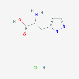 molecular formula C7H12ClN3O2 B2944234 2-氨基-3-(2-甲基吡唑-3-基)丙酸;盐酸盐 CAS No. 2361638-26-6