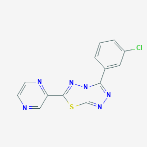 molecular formula C13H7ClN6S B294425 3-(3-Chlorophenyl)-6-(2-pyrazinyl)[1,2,4]triazolo[3,4-b][1,3,4]thiadiazole 