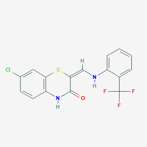molecular formula C16H10ClF3N2OS B2944253 (2E)-7-chloro-2-[[2-(trifluoromethyl)anilino]methylidene]-4H-1,4-benzothiazin-3-one CAS No. 338417-10-0