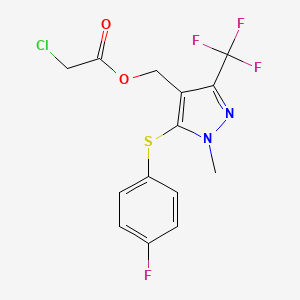 molecular formula C14H11ClF4N2O2S B2944265 [5-[(4-氟苯基)硫烷基]-1-甲基-3-(三氟甲基)-1H-吡唑-4-基]甲基 2-氯乙酸酯 CAS No. 318469-26-0