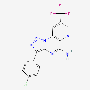 molecular formula C15H8ClF3N6 B2944271 3-(4-氯苯基)-8-(三氟甲基)吡啶并[2,3-e][1,2,3]三唑并[1,5-a]嘧啶-5-胺 CAS No. 338420-41-0