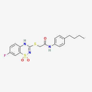 molecular formula C19H20FN3O3S2 B2944280 N-(4-丁基苯基)-2-((7-氟-1,1-二氧化-4H-苯并[e][1,2,4]噻二嗪-3-基)硫代)乙酰胺 CAS No. 886953-59-9