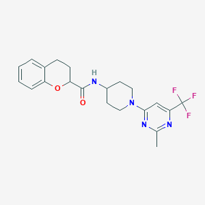 molecular formula C21H23F3N4O2 B2944294 N-(1-(2-甲基-6-(三氟甲基)嘧啶-4-基)哌啶-4-基)色满-2-甲酰胺 CAS No. 2034522-06-8