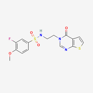 molecular formula C15H14FN3O4S2 B2944296 3-fluoro-4-methoxy-N-(2-(4-oxothieno[2,3-d]pyrimidin-3(4H)-yl)ethyl)benzenesulfonamide CAS No. 1904186-51-1