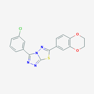molecular formula C17H11ClN4O2S B294430 3-(3-Chlorophenyl)-6-(2,3-dihydro-1,4-benzodioxin-6-yl)[1,2,4]triazolo[3,4-b][1,3,4]thiadiazole 