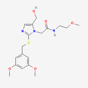 2-(2-((3,5-dimethoxybenzyl)thio)-5-(hydroxymethyl)-1H-imidazol-1-yl)-N-(2-methoxyethyl)acetamide