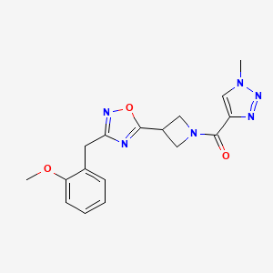 molecular formula C17H18N6O3 B2944339 (3-(3-(2-methoxybenzyl)-1,2,4-oxadiazol-5-yl)azetidin-1-yl)(1-methyl-1H-1,2,3-triazol-4-yl)methanone CAS No. 1396888-85-9