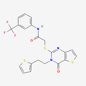 molecular formula C21H16F3N3O2S3 B2944343 2-({4-氧代-3-[2-(噻吩-2-基)乙基]-3,4-二氢噻吩并[3,2-d]嘧啶-2-基}硫代)-N-[3-(三氟甲基)苯基]乙酰胺 CAS No. 1260632-05-0