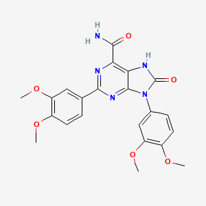 molecular formula C22H21N5O6 B2944346 2,9-双(3,4-二甲氧基苯基)-8-氧代-8,9-二氢-7H-嘌呤-6-甲酰胺 CAS No. 903259-15-4