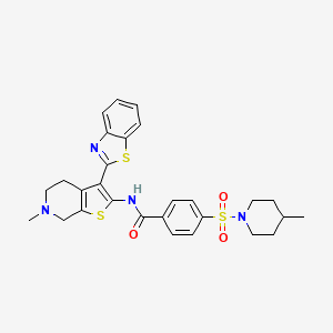 molecular formula C28H30N4O3S3 B2944353 N-(3-(苯并[d]噻唑-2-基)-6-甲基-4,5,6,7-四氢噻吩并[2,3-c]吡啶-2-基)-4-((4-甲基哌啶-1-基)磺酰基)苯甲酰胺 CAS No. 486453-25-2