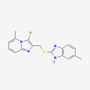 molecular formula C17H15BrN4S B2944354 2-(((3-溴-5-甲基咪唑并[1,2-a]吡啶-2-基)甲基)硫代)-5-甲基-1H-苯并[d]咪唑 CAS No. 536720-61-3