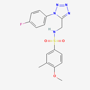 molecular formula C16H16FN5O3S B2944358 N-((1-(4-氟苯基)-1H-四唑-5-基)甲基)-4-甲氧基-3-甲基苯磺酰胺 CAS No. 942000-33-1