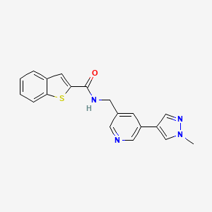 molecular formula C19H16N4OS B2944373 N-((5-(1-methyl-1H-pyrazol-4-yl)pyridin-3-yl)methyl)benzo[b]thiophene-2-carboxamide CAS No. 2034383-10-1