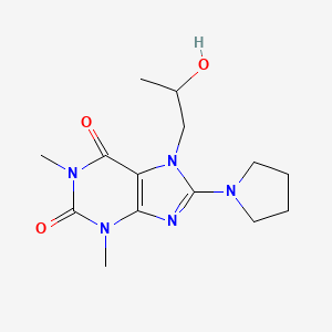 molecular formula C14H21N5O3 B2944375 7-(2-Hydroxypropyl)-1,3-dimethyl-8-pyrrolidin-1-ylpurine-2,6-dione CAS No. 23663-16-3