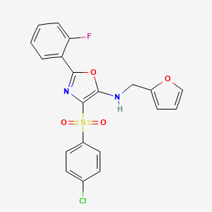 molecular formula C20H14ClFN2O4S B2944384 4-[(4-chlorophenyl)sulfonyl]-2-(2-fluorophenyl)-N-(furan-2-ylmethyl)-1,3-oxazol-5-amine CAS No. 862799-08-4