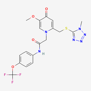 molecular formula C18H17F3N6O4S B2944390 2-(5-methoxy-2-(((1-methyl-1H-tetrazol-5-yl)thio)methyl)-4-oxopyridin-1(4H)-yl)-N-(4-(trifluoromethoxy)phenyl)acetamide CAS No. 1005291-96-2