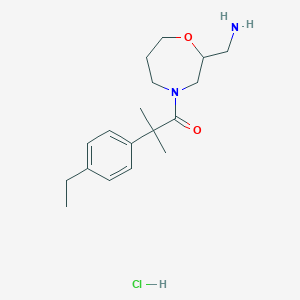 molecular formula C18H29ClN2O2 B2944413 1-[2-(Aminomethyl)-1,4-oxazepan-4-yl]-2-(4-ethylphenyl)-2-methylpropan-1-one;hydrochloride CAS No. 2418676-31-8