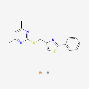 molecular formula C16H16BrN3S2 B2944436 4-(((4,6-Dimethylpyrimidin-2-yl)thio)methyl)-2-phenylthiazole hydrobromide CAS No. 1052529-08-4