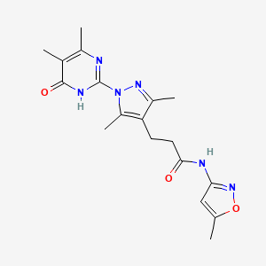 molecular formula C18H22N6O3 B2944439 3-(1-(4,5-dimethyl-6-oxo-1,6-dihydropyrimidin-2-yl)-3,5-dimethyl-1H-pyrazol-4-yl)-N-(5-methylisoxazol-3-yl)propanamide CAS No. 1171732-93-6