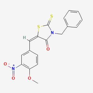 molecular formula C18H14N2O4S2 B2944449 (5E)-3-benzyl-5-[(4-methoxy-3-nitrophenyl)methylidene]-2-sulfanylidene-1,3-thiazolidin-4-one CAS No. 329078-85-5