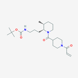 molecular formula C23H39N3O4 B2944473 Tert-butyl N-[3-[(2R,3R)-3-methyl-1-(1-prop-2-enoylpiperidine-4-carbonyl)piperidin-2-yl]propyl]carbamate CAS No. 2361759-46-6