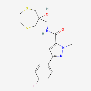 5-(4-Fluorophenyl)-N-[(6-hydroxy-1,4-dithiepan-6-yl)methyl]-2-methylpyrazole-3-carboxamide