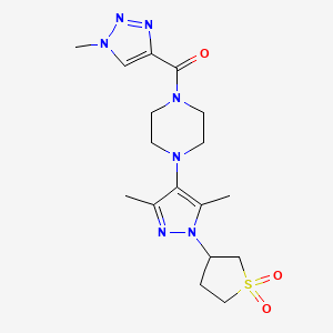 molecular formula C17H25N7O3S B2944487 (4-(1-(1,1-dioxidotetrahydrothiophen-3-yl)-3,5-dimethyl-1H-pyrazol-4-yl)piperazin-1-yl)(1-methyl-1H-1,2,3-triazol-4-yl)methanone CAS No. 1334375-56-2