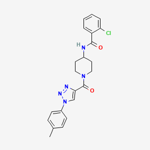 molecular formula C22H22ClN5O2 B2944488 2-氯-N-(1-(1-(对甲苯基)-1H-1,2,3-三唑-4-羰基)哌啶-4-基)苯甲酰胺 CAS No. 1251704-52-5