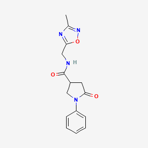 molecular formula C15H16N4O3 B2944506 N-[(3-methyl-1,2,4-oxadiazol-5-yl)methyl]-5-oxo-1-phenylpyrrolidine-3-carboxamide CAS No. 1207033-81-5