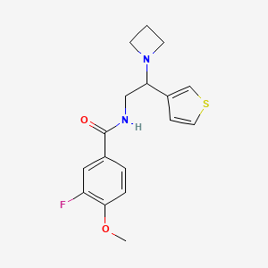 molecular formula C17H19FN2O2S B2944511 N-(2-(azetidin-1-yl)-2-(thiophen-3-yl)ethyl)-3-fluoro-4-methoxybenzamide CAS No. 2034567-92-3
