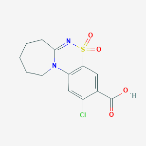 molecular formula C13H13ClN2O4S B2944522 2-chloro-5,5-dioxo-8,9,10,11-tetrahydro-7H-azepino[2,1-c][1,2,4]benzothiadiazine-3-carboxylic acid CAS No. 743444-56-6