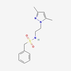 molecular formula C14H19N3O2S B2944539 N-(2-(3,5-dimethyl-1H-pyrazol-1-yl)ethyl)-1-phenylmethanesulfonamide CAS No. 1226435-71-7