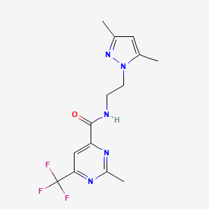molecular formula C14H16F3N5O B2944547 N-[2-(3,5-Dimethylpyrazol-1-yl)ethyl]-2-methyl-6-(trifluoromethyl)pyrimidine-4-carboxamide CAS No. 2415563-50-5