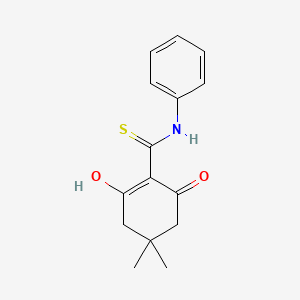 molecular formula C15H17NO2S B2944580 2-[Anilino(sulfanyl)methylidene]-5,5-dimethylcyclohexane-1,3-dione CAS No. 87874-89-3