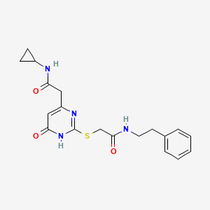molecular formula C19H22N4O3S B2944633 N-cyclopropyl-2-(6-oxo-2-((2-oxo-2-(phenethylamino)ethyl)thio)-1,6-dihydropyrimidin-4-yl)acetamide CAS No. 1105238-91-2
