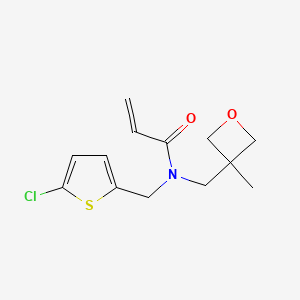 molecular formula C13H16ClNO2S B2944636 N-[(5-Chlorothiophen-2-yl)methyl]-N-[(3-methyloxetan-3-yl)methyl]prop-2-enamide CAS No. 2411277-34-2