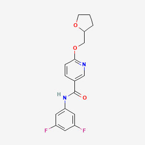 molecular formula C17H16F2N2O3 B2944643 N-(3,5-difluorophenyl)-6-((tetrahydrofuran-2-yl)methoxy)nicotinamide CAS No. 2034237-89-1