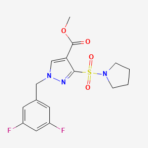 molecular formula C16H17F2N3O4S B2944650 methyl 1-(3,5-difluorobenzyl)-3-(pyrrolidin-1-ylsulfonyl)-1H-pyrazole-4-carboxylate CAS No. 1251676-94-4