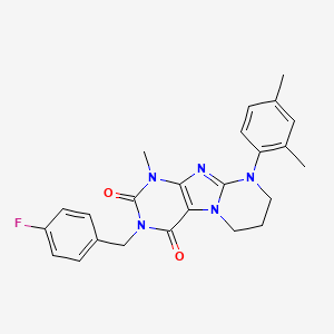 molecular formula C24H24FN5O2 B2944665 9-(2,4-二甲苯基)-3-(4-氟苄基)-1-甲基-6,7,8,9-四氢嘧啶并[2,1-f]嘌呤-2,4(1H,3H)-二酮 CAS No. 922453-91-6