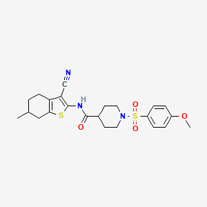 molecular formula C23H27N3O4S2 B2944675 N-(3-氰基-6-甲基-4,5,6,7-四氢苯并[b]噻吩-2-基)-1-((4-甲氧苯基)磺酰基)哌啶-4-甲酰胺 CAS No. 923467-45-2