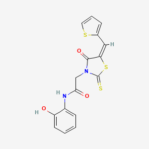 B2944678 (E)-N-(2-hydroxyphenyl)-2-(4-oxo-5-(thiophen-2-ylmethylene)-2-thioxothiazolidin-3-yl)acetamide CAS No. 637317-93-2