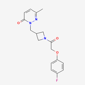 molecular formula C17H18FN3O3 B2944689 2-[[1-[2-(4-Fluorophenoxy)acetyl]azetidin-3-yl]methyl]-6-methylpyridazin-3-one CAS No. 2309734-64-1