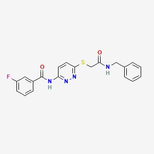 molecular formula C20H17FN4O2S B2944725 N-(6-((2-(苄氨基)-2-氧代乙基)硫代)吡哒嗪-3-基)-3-氟苯甲酰胺 CAS No. 1021090-53-8
