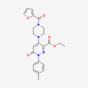 molecular formula C23H24N4O5 B2944730 Ethyl 4-(4-(furan-2-carbonyl)piperazin-1-yl)-6-oxo-1-(p-tolyl)-1,6-dihydropyridazine-3-carboxylate CAS No. 921989-62-0